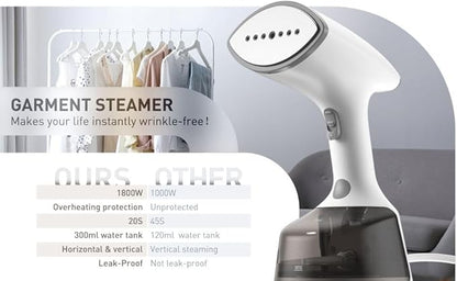 Upgrade Steamer for Clothes,1500W 30s Quick Heat Handheld Clothes Steamer,Fabric Wrinkles Remover Garment Steamer with Smart LCD,2 in 1 Clothing Iron with 300ml Tank and Fabric Brush (25s Quick Heat)