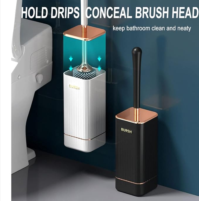 Silicone Toilet Brush, Toilet Brush and Holder, Toilet Cleaning Brush, Wall Mounted Toilet Brush for Bathroom Elegant, Durable (Black)