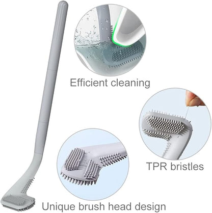 Toilet Brush, Long Handle Golf Toilet Brush with Holder 360° Deep Cleaning Flexible Silicone Toilet Cleaner Brush Wall Mounted for Bathroom (Grey)