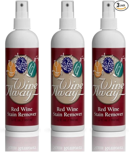 Wine Away Red Wine Stain Remover Spray - Natural Carpet and Upholstery Spot Cleaner - Effectively Removes Blood, Clothes, Coffee, & Pet Stains - Best on Both Fresh & Dried Stains - 12 Oz - Pack of 3