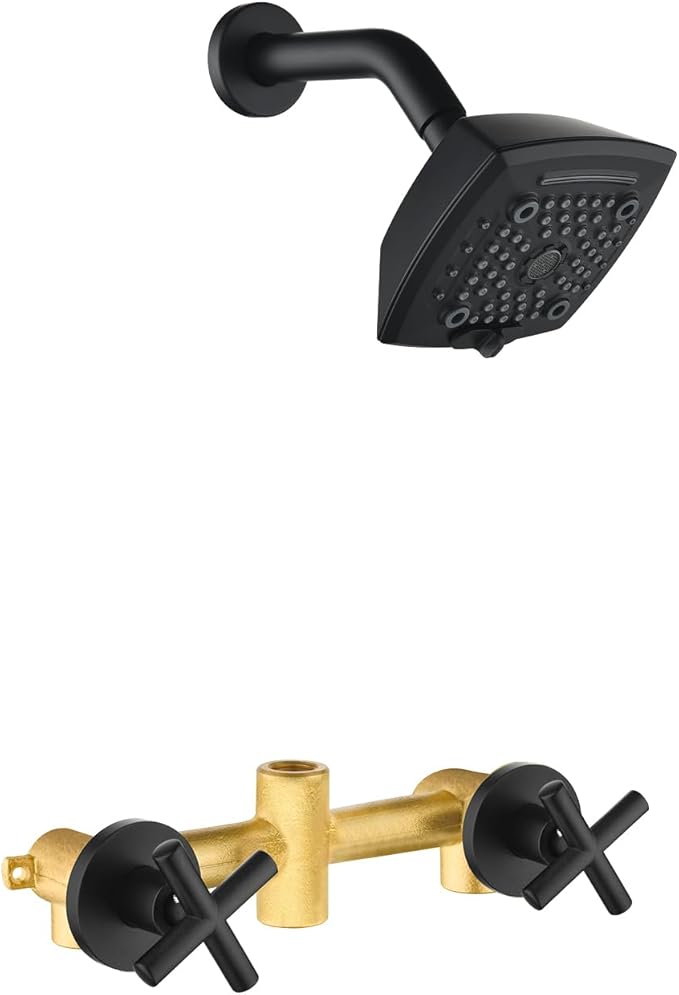 2 Handle Shower Faucet Set 6-Spray Shower Head and Handle Set Shower Trim Kit with Rough-in Valve Bathroom Shower Faucet Valve Trim Kit Matte Black