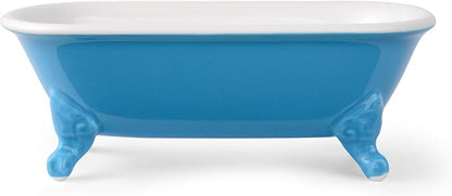 6.5" Ceramic Mini Decorative Clawfoot Bathtub Bar Soap Dish, Kitchen Sponge Holder and Shower Tray for Bathroom, 1 Pack(Pacific Blue)