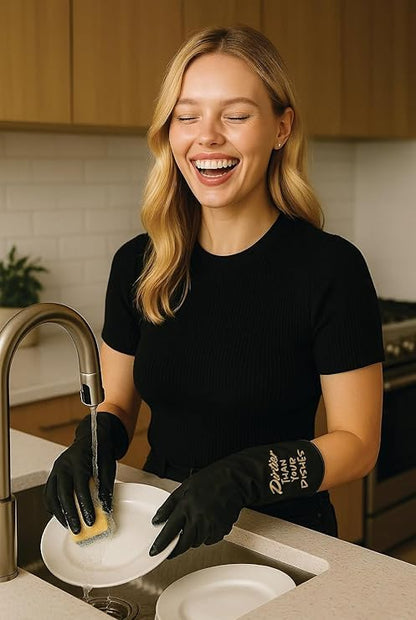 We Glove It™ Chic Black Dishwashing Gloves – Stylish, Reusable & Fun Gift with Flirty Sayings for Kitchen Cleaning