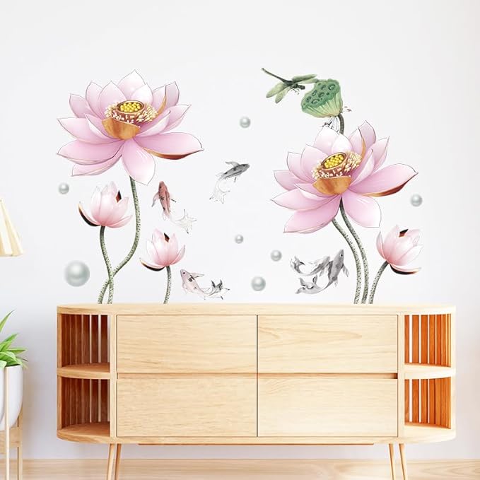 3D Wall Stickers DIY Flower Wall Decal Removable Waterproof Wall Art Decor for Bedroom Living Room Offices Home Decoration (Pink Lotus)