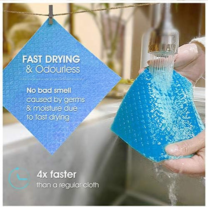 Swedish Dishcloth Cellulose Sponge Cloths – Bulk 10 Pack of Eco-Friendly No Odor Reusable Cleaning Cloths for Kitchen – Absorbent Dish Cloth Hand Towel (10 Dishcloths – Assorted)