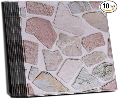 3D wall Panels Peel and Stick,Faue Stone Wall Panel,3D Texture PVC Waterproof Self Adhesive Decorative for Living Room Bedroom Kitchen Bathroom Interior wallboard 10PCS 11.81x11.81 inches