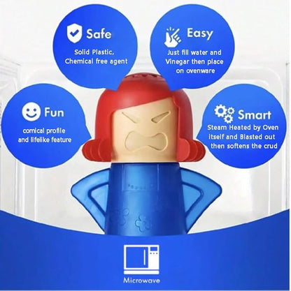 Angry Mama Microwave Cleaner only with Water and Vinegar Cleans your Kitchen Easily and Safe without Chemical Agent, Reusable Cute Steam Remover as Lovely Tool and Gift to Cooker Auto Cleaning