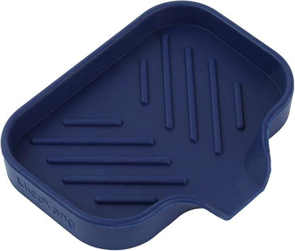 MicoYang Silicone Bathroom Soap Dishes with Drain Spout-Kitchen Sink Organizer,Sponge Holder,Dish Soap Tray,Perfect for Dispenser,Scrubber,Bottle,Cup on Sink or Counter-Navy Blue 4.9"×3.2"