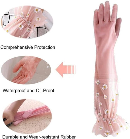 Dishwashing Cleaning Gloves Tear-Resistant Rubber Household Cleaning Gloves with Long Elastic Cuffs for Chores