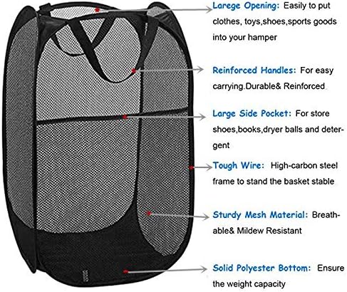 DurReus Foldable Large Pop Up Laundry Hamper with Pocket for Dirty Clothes,Sporting Goods,Baby Toys,Dorm Laundry Basket Rectangle Black