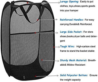 DurReus Foldable Large Pop Up Laundry Hamper with Pocket for Dirty Clothes,Sporting Goods,Baby Toys,Dorm Laundry Basket Rectangle Black