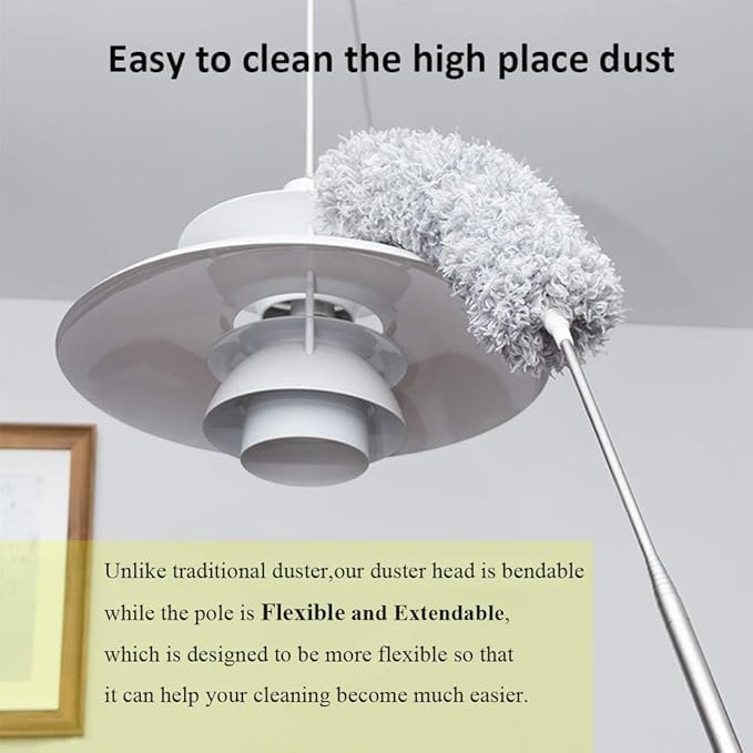 Microfiber Feather Duster Extendable Duster with 100 inches Extra Long Pole, Bendable Head & Long Handle Dusters for Cleaning Ceiling Fan, High Ceiling, Blinds, Furniture & Cars