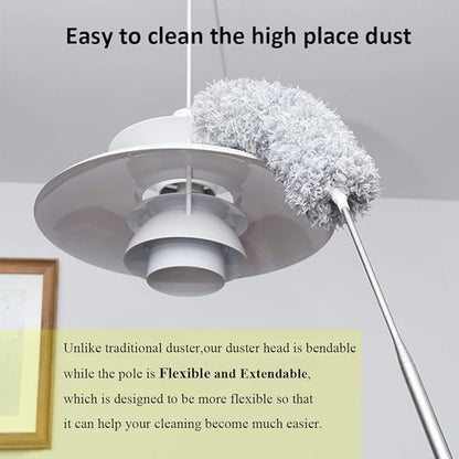 Microfiber Feather Duster Extendable Duster with 100 inches Extra Long Pole, Bendable Head & Long Handle Dusters for Cleaning Ceiling Fan, High Ceiling, Blinds, Furniture & Cars
