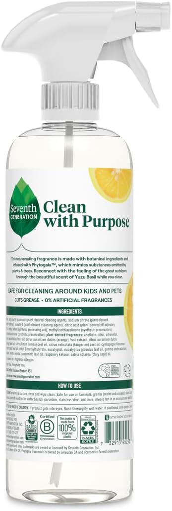 Seventh Generation All Purpose Cleaner Spray, Rejuvenating Yuzu Basil, 23 fl oz