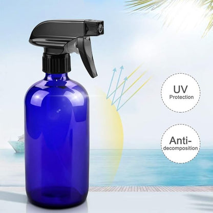 Worldgsb Glass Spray Bottles, 16oz Blue Glass Spray Bottles with Labels & Adjustable Nozzle, Reusable Containers for Cleaning, BBQ, Food, Plants, Alcohol, Essential Oils(1 Pack)