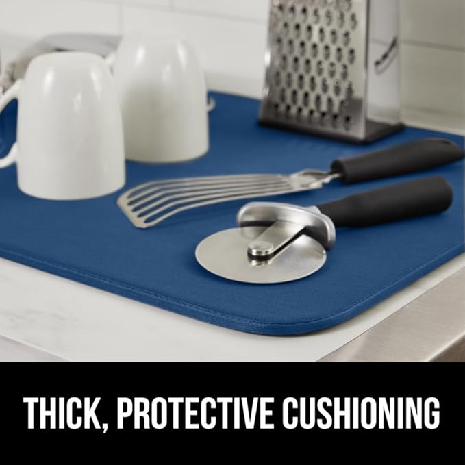 GORILLA GRIP Ultra Water Absorbent Microfiber Dish Drying Mat 2 Pack, Quick Dry Thick Mesh, Slip Resistant Pad for Sink Dishes or Under Rack, Kitchen Counter Accessories, Machine Wash, 18x16, Blue