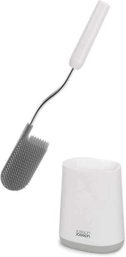 Joseph Joseph Flex Lite Silicone Toilet Brush with Slimline Holder Set, Flexible Head, drip, Anti-Clog deep Clean - Gray/White