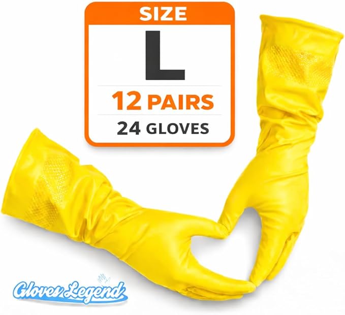 Yellow Household Kitchen Cleaning Dishwashing Reusable Gloves - Medium & Small