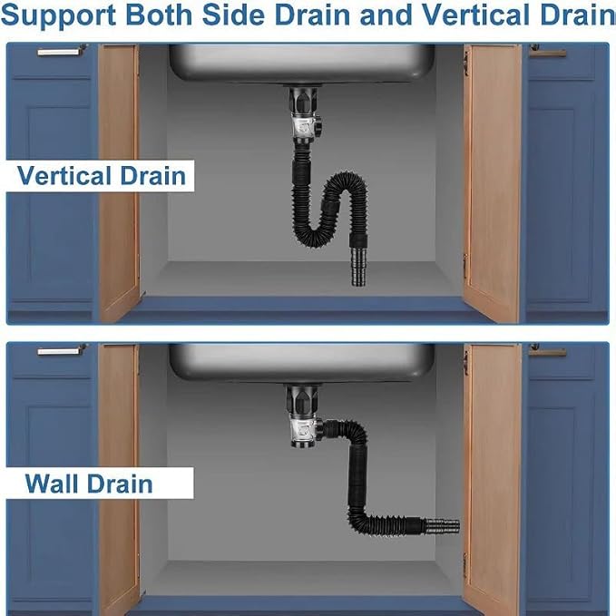 Bathroom Sink Drain Kit, Flexible P-Trap Sink Drain Pipe with Pop Up Stopper, Bathroom Sink Pipe Replacement Kit for 1-1/4'' & 1-1/2'' Holes, Anti-Clogging Stopper