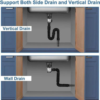 Bathroom Sink Drain Kit, Flexible P-Trap Sink Drain Pipe with Pop Up Stopper, Bathroom Sink Pipe Replacement Kit for 1-1/4'' & 1-1/2'' Holes, Anti-Clogging Stopper