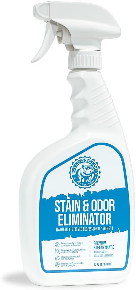 Bulldogology Bio-Enzymatic Pet Stain & Odor Remover - Pet Carpet Enzyme Cleaner for Cat and Dog Pee, Pet Stain Remover for Carpet and Floors, Dog Stain Remover and Odor Neutralizer (32 oz)