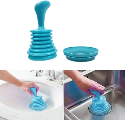Kitchen Sink Drain Plunger, PP Bellows Air Pressure Tool for Toilet Bowl Unclogging, High Power Squeeze Cleaner for Bathroom Shower Clog Removal, Bathtub Drain Hair Remover(Blue)