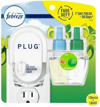 F"ebreze Plug In Air Freshener Kit with G'ain Original Scent, Fade Defy Warmer with 1 Refill, 0.87 fl oz, Odor-Fighting Oil (pack of 1)