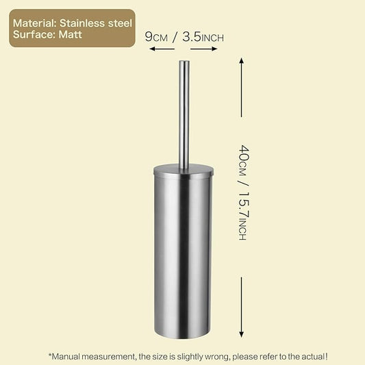 Toilet Brush and Brush Holder - Brushed Nickel Toilet Brush Stainless Steel Round Toilet Brush with Removable Inner Bucket and Splash-Proof Metal Cover Protection - Dense Bristles (with Handle)