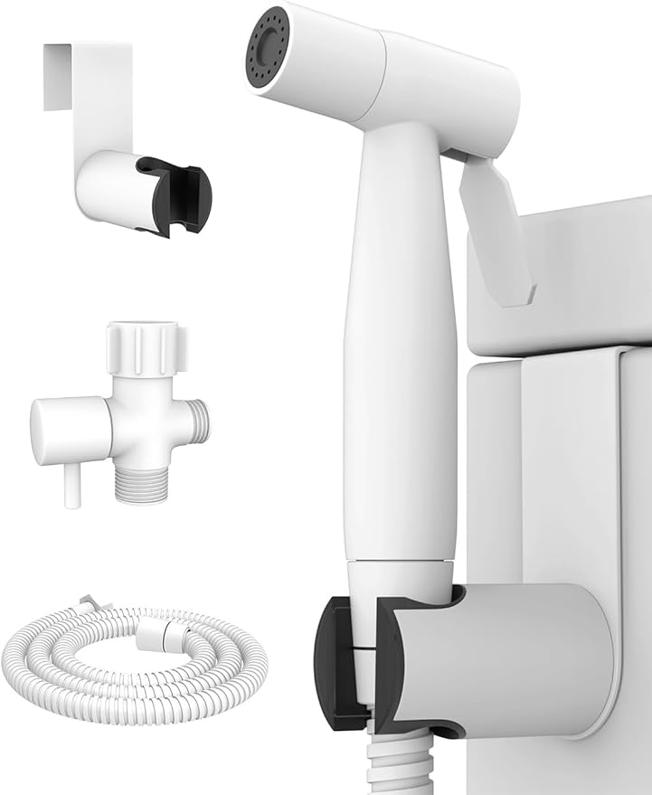 Matte White Handheld Bidet Sprayer for Toilet, Jet Sprayer for Toilet Muslim Shower, Adjustable Cloth Diaper Sprayer Bidets Attachment for Toilet, Bidet Hose for Feminine Wash