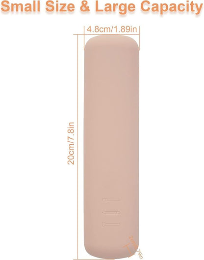 FERYES Travel Makeup Brush Holder, Magnetic Anti-fall Out Silicon Portable Cosmetic Face Brushes Holder, Soft and Sleek Makeup Tools Organizer for Travel-Khaki（7.8 * 1.89 * 0.8 Inches）