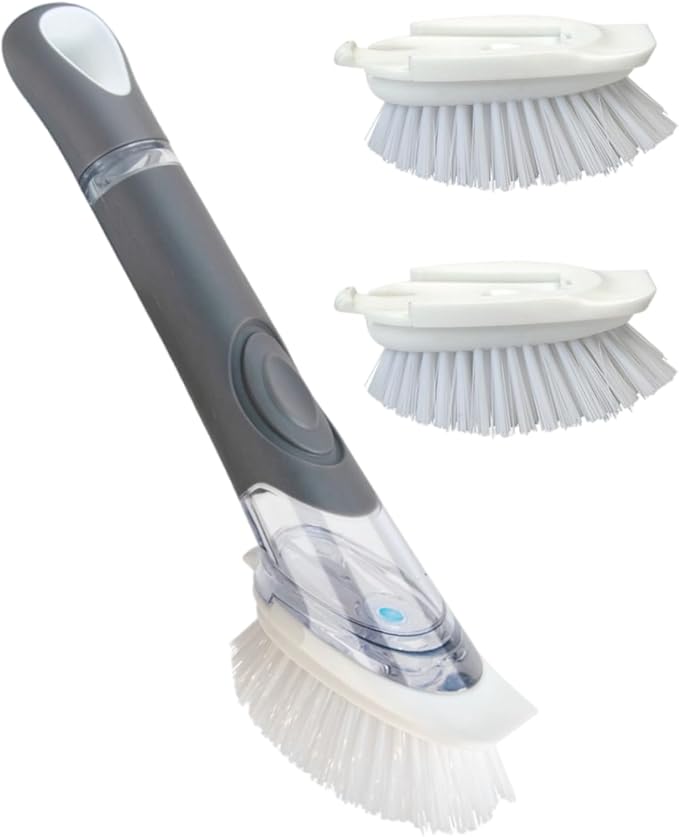 CELOX Dish Brush with Soap Dispenser, Heavy Duty Dishwand Kit, Includes 1 Wand & 3 Dish Brush Refill Heads