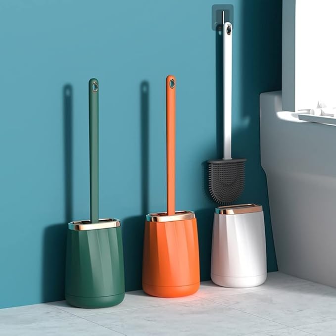 Soft Silicone Toilet Brush Compact Size Toilet Bowl Brush with Ventilated Holder Toilet Cleaner Brush for Bathroom Storage Reusable, Green