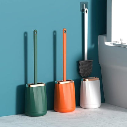 Soft Silicone Toilet Brush Compact Size Toilet Bowl Brush with Ventilated Holder Toilet Cleaner Brush for Bathroom Storage Reusable, Green