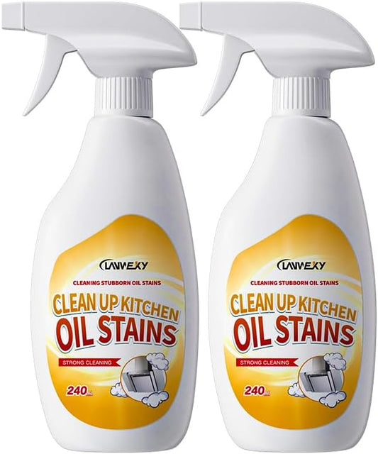 LANWEXY Clean Up Kitchen Oil Stains Spray, Effective Oil Stain Remover for Pots, Ovens, Grills & Stovetop Surfaces, Dual Spray Nozzle, No Rinse Formula(2 bottles【recommended for light oil stains】)
