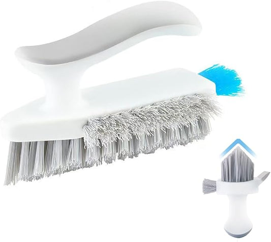 Alnorte 4 in 1 Grout Cleaning Brush with Scrape, V Shape Grout Cleaner for Tile Floors, Bathroom, Corner, Baseboard, Kitchen, Shower with Stiff Bristles (White)