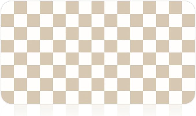 17" x 32" Checkered Dish Drying Mat for Kitchen Counter, Absorbent Coffee Bar Mat for Espresso Machine Coffee Countertops Accessories (Khaki)