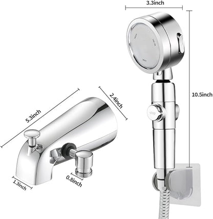Chrome Tub Spout with Diverter slip fit 1/2 inch Copper Tube, High Pressure filtered Handheld Shower with 3 Spray Modes On/Off Switch, 59 inch hose, Bracket, No Drill Required Install