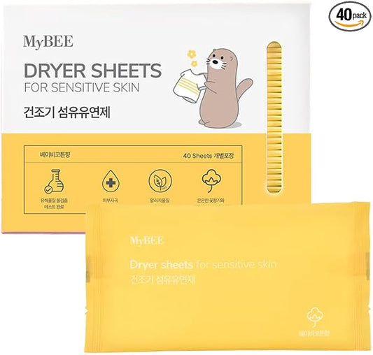 Mybee Dryer Sheets Laundry Fabric Softener, Baby Cotton Scent, 40 Count