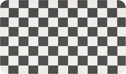 CooRug Checkered Dish Drying Mat for Kitchen Counter, Absorbent Non-Slip Coffee Mat, Heat Resistant Mat for Countertops Coffee Bar Decor 16" x 24" Black