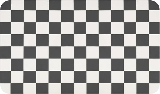 CooRug Checkered Dish Drying Mat for Kitchen Counter, Absorbent Non-Slip Coffee Mat, Heat Resistant Mat for Countertops Coffee Bar Decor 12" x 20" Black