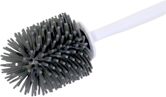 Silicone Toilet Brush with Holder – Wall-Mounted or Freestanding, No-Drill Adhesive Mount, Fast-Drying Ventilated Design with Drip Tray – Long Handle for Deep Cleaning, Compact for Small Bathrooms