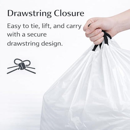 30 Gallon Drawstring Trash Bags, 50 Count, 1.3 Mil Extra Strong White Large Garbage Bags, Unscented Trash Liners for Kitchen, Office & Everyday Yard Cleanup, Fits 100-115L Cans