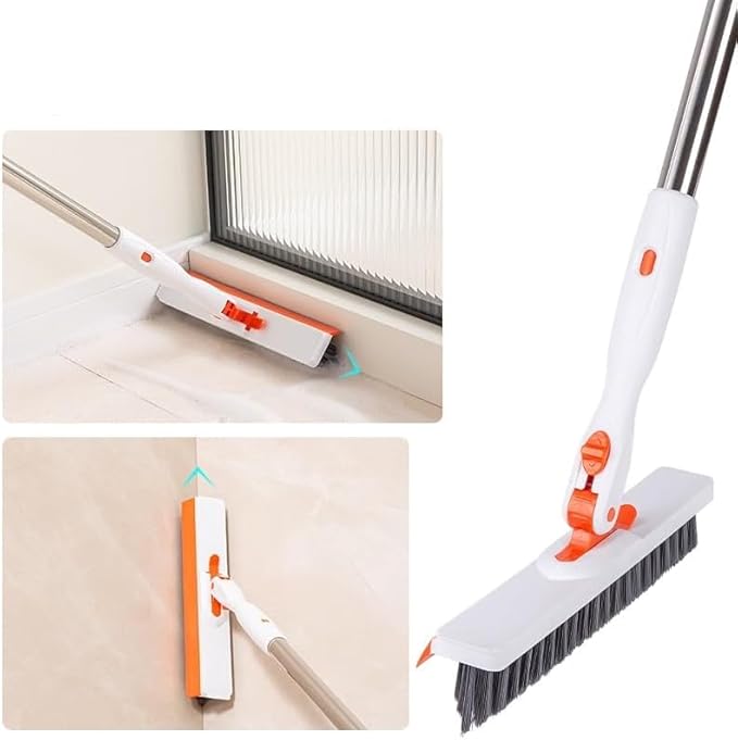 Grout Cleaning Brush with Adjustable Long Handle, V-Shaped Grout Scrub Brush for Tile Floors, 2 in 1 Stiff Bristle Scrub Brush for Crevice, Tile Line, Shower, Kitchen, Bathroom