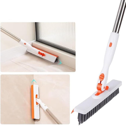 Grout Cleaning Brush with Adjustable Long Handle, V-Shaped Grout Scrub Brush for Tile Floors, 2 in 1 Stiff Bristle Scrub Brush for Crevice, Tile Line, Shower, Kitchen, Bathroom