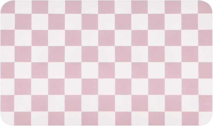 CooRug Checkered Dish Drying Mat for Kitchen Counter, Absorbent Non-Slip Coffee Mat, Heat Resistant Mat for Countertops Coffee Bar Decor 12" x 20" Pink