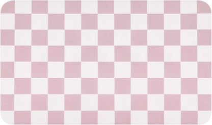 CooRug Checkered Dish Drying Mat for Kitchen Counter, Absorbent Non-Slip Coffee Mat, Heat Resistant Mat for Countertops Coffee Bar Decor 12" x 20" Pink