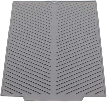 Silicone Dish Draining Mat, Eco Friendly Dish Drying Mat Kitchen Counter Anti-Skid and Heat Insulation Pad, Sink Drainer Mat with Dense Drainage Grooves (L (20"×16"))