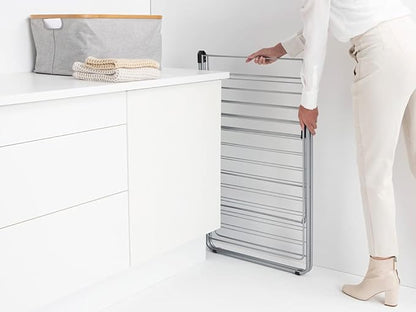 Brabantia HangOn Clothes Drying Rack | 82ft (25m) | Metallic Gray | Large Indoor Clothes Airer Laundry Stand with 2 Fold-Out Wings & Hanger Hooks, Folds Flat | Fits 2 Full Loads