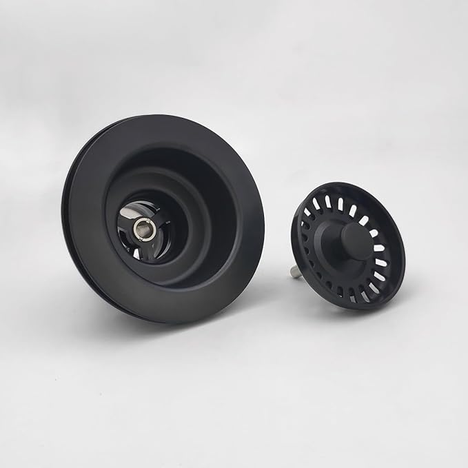 Black Polymer Drain Kitchen Sink Drain Assembly with 2 Removable Basket Strainers and Rubber Stopper for 3.5-Inch Drain Openings, Matching Color of Quartz Granite Sinks
