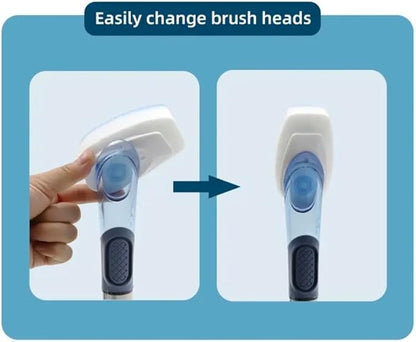 Multifunctional Kitchen Dish Washing Brush Set with Automatic Liquid Filling, Long Handle Scrub Brush with Stand, Blue